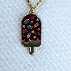 Handmade “Bejeweled Enamel Popsicle”  18” Gold Plated Necklace Boho Casual Boho